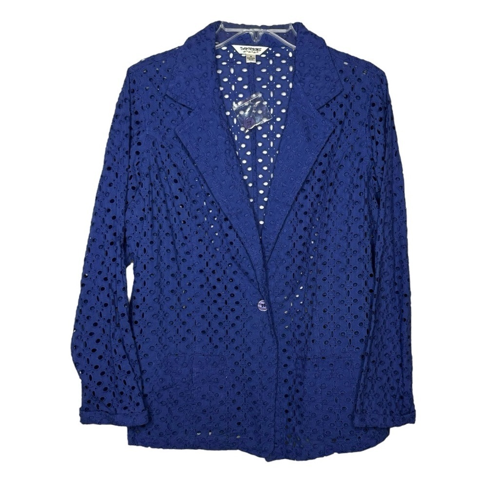 NEW - TANTRUMS Navy Blue Eyelet Cotton Blazer w/ Pockets - Size M